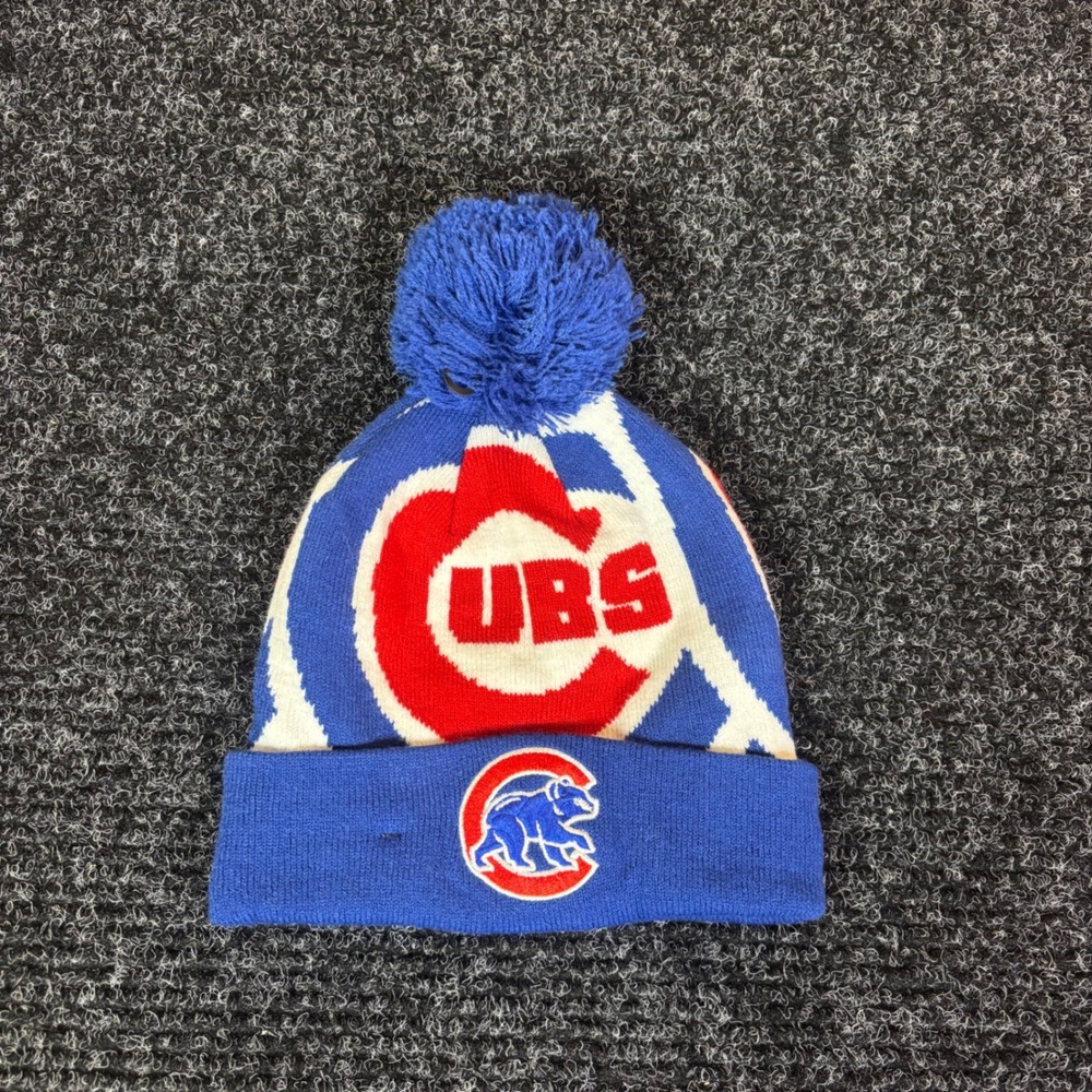 New Era Chicago Cubs Beanie Hat Blue Red White Pom Knit Cap MLB Baseball